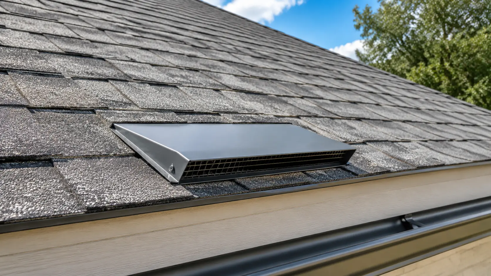 Low-profile edge intake vent installed near the roof eave