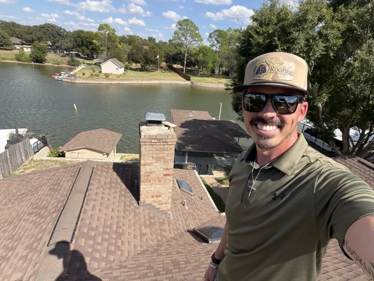 JF Roofing owner on site at Granbury chimney improvement project